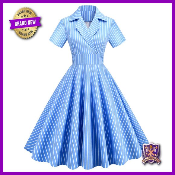 Dresses & Skirts - Vintage Notched Lapel Swing Dress Retro Cocktail Party Elegant Knee Length